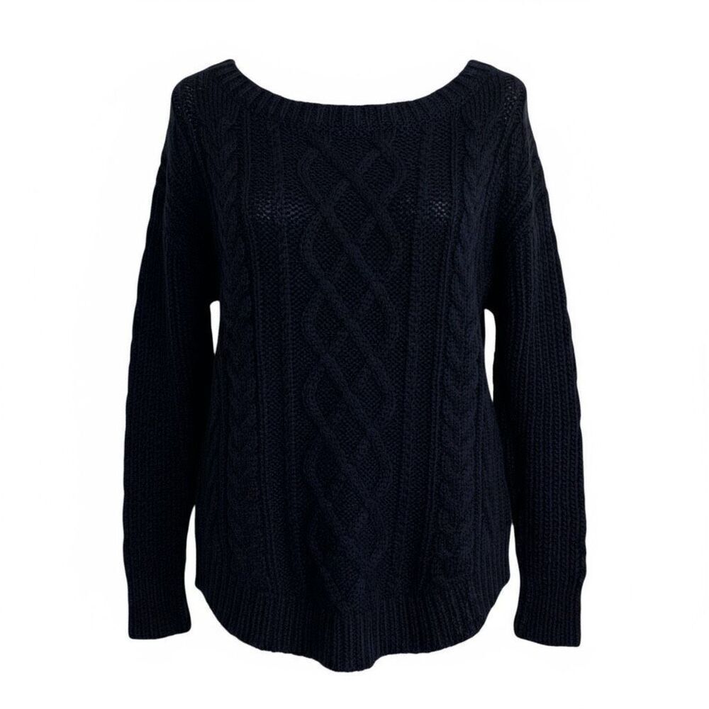 Banana Republic Cable Knit Wool Blend Long Sleeve Pullover Sweater Black Small